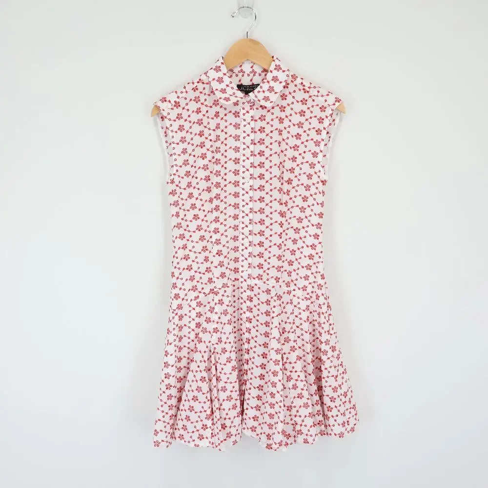 J.Crew Mini Button Front Eyelet Shirtdress Crimson Red On White Size 2 NWT